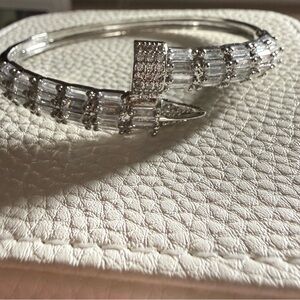 Elegant Silver and Baguette Nail Wrap Bangle Bracelet - BB Lila